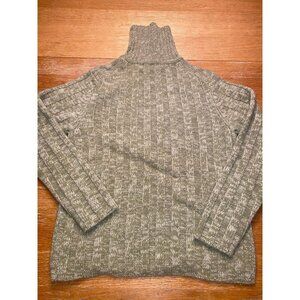 Womens Olive Green Ribbed Turtleneck Sweater Knit Long Sleeve